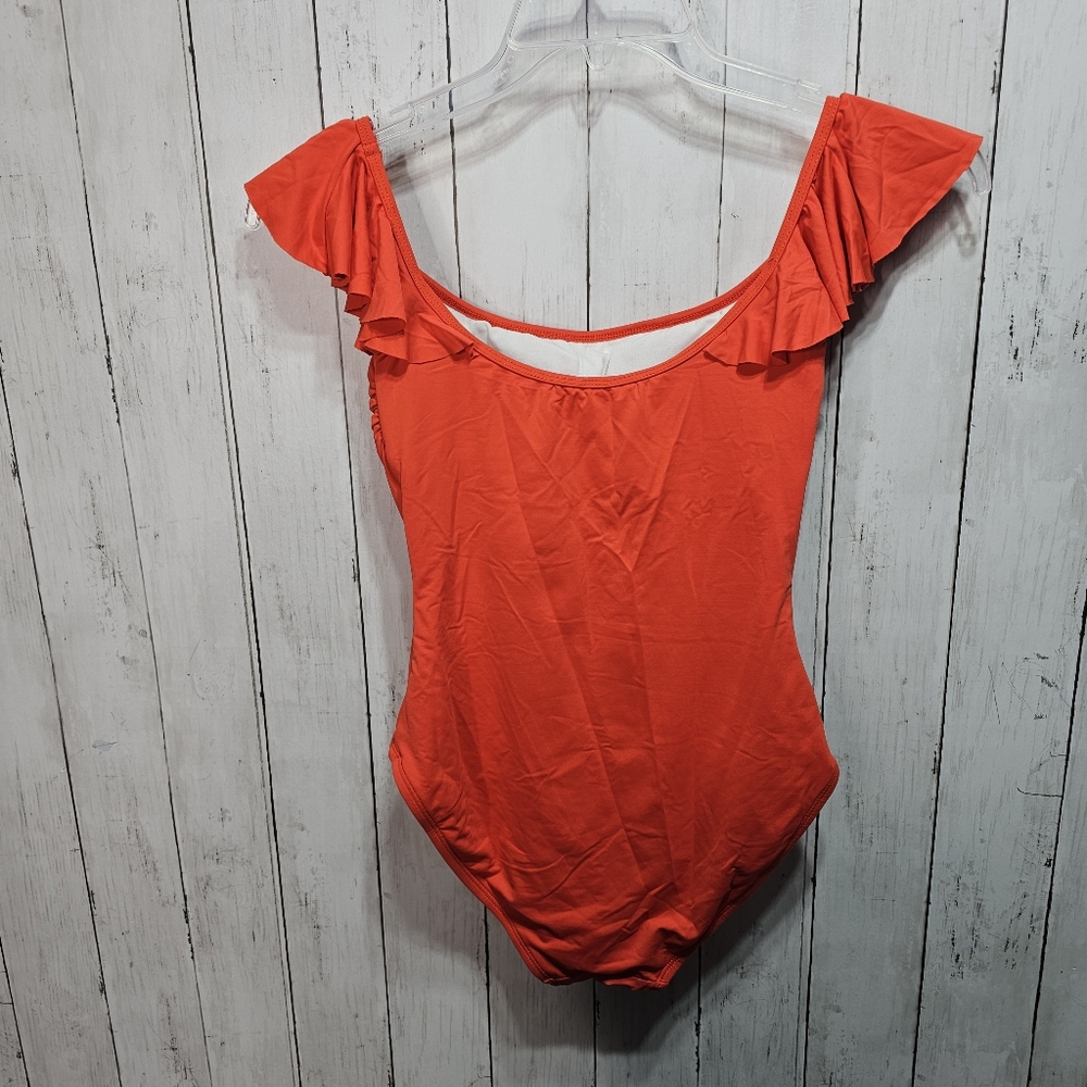 Vince Camuto Women's Orange One Piece Ruffle Sleeve Swimsuit Size 6. - Picture 4 of 6